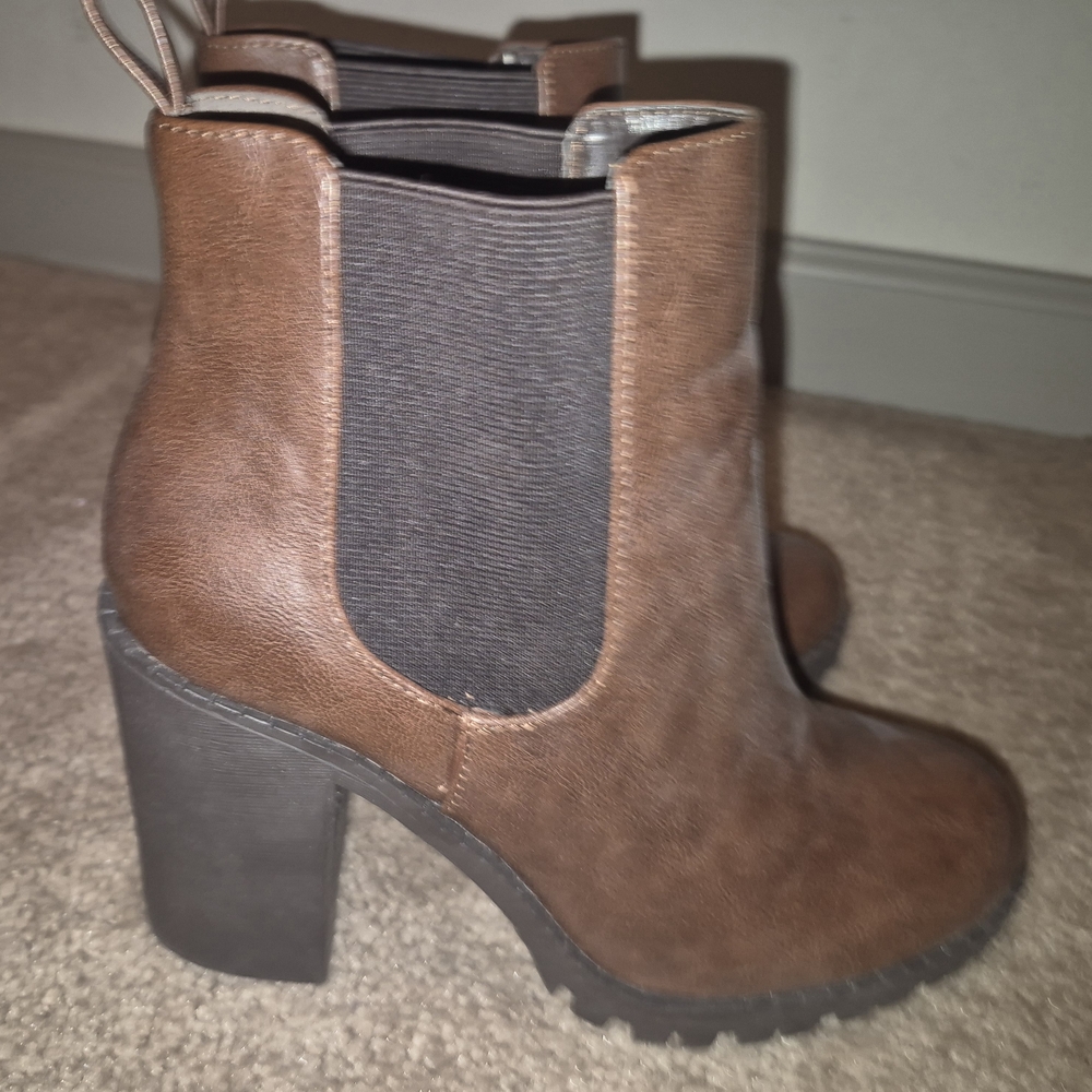 Soda Brown Heeled Boots with Chunky Block Heel